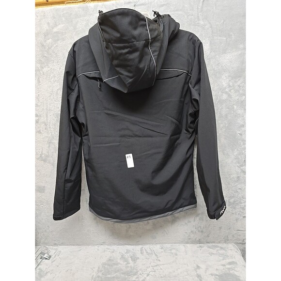 NWT Pinfin Men Windbreaker Jacket Black Size Lg Detachable Hood Zip Pockets - Picture 12 of 14